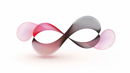Infinity symbol 3D render metallic pink and gray gradient glossy finish isolated on white background