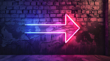 Neon Arrow Signs on Grunge Brick Wall with Dramatic Lighting