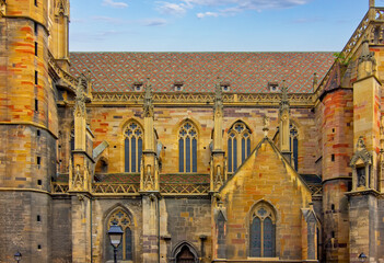 The Eglise Saint Martin Gothic church in Colmar showing detailed stone facade and medieval architectural style.