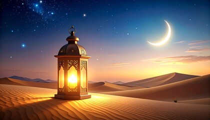 Peaceful Desert Sunset with Lantern