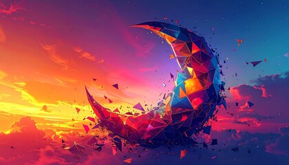 Crescent Moon Dynamic Sunset Scene