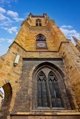 The Eglise Saint Martin Gothic church in Colmar showing detailed stone facade and medieval architectural style.