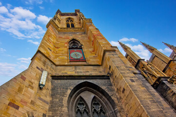 The Eglise Saint Martin Gothic church in Colmar showing detailed stone facade and medieval architectural style.