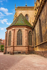 The Eglise Saint Martin Gothic church in Colmar showing detailed stone facade and medieval architectural style.
