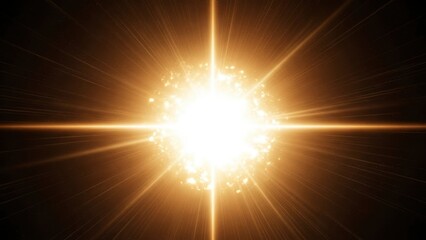Brilliant golden light burst with radiating rays against a dark background, symbolizing energy, explosion, or a star in space.