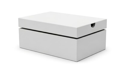 Clean white rectangular box with a lid, slightly open, on a white background. Versatile for packaging, storage, or gift concepts.