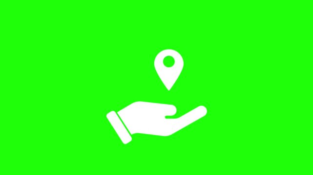 Hand Holding Location Pin Icon White on Green Background Map Navigation Location Concept