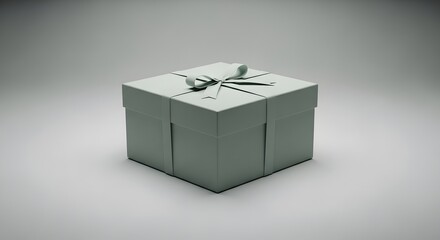 White gift box with silver ribbon and whisk on against gray background