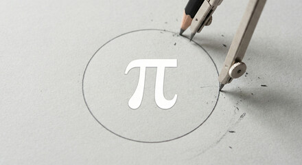 Drawing circle with compass and Pi mathematical constant symbol
