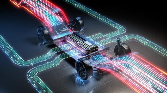 Modern electric vehicle battery pack assembly.