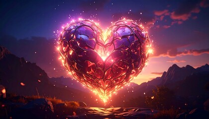 Fototapeta premium A Fiery Heart Symbolizing Love and Passion in a Mystical Landscape.