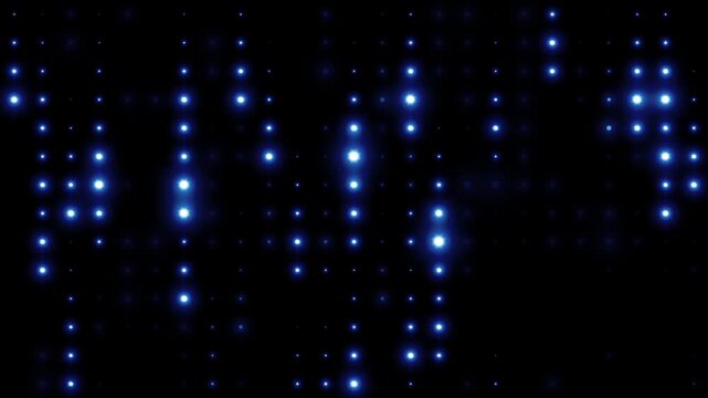 Background wall of flashing blue led lights. Abstract rain, snow of blue falling lights. Calm, peaceful cold background. Shining flicker animation for banner. VJ animation. 4k seamless loop video