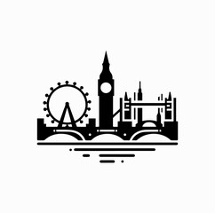 Naklejka premium London Skyline Minimal Icon with Big Ben, London Eye and Tower Bridge