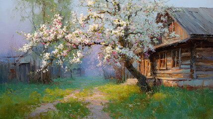 The blooming garden at the old house