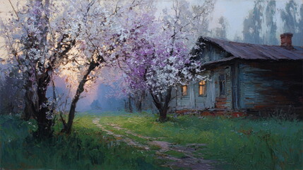 The blooming garden at the old house