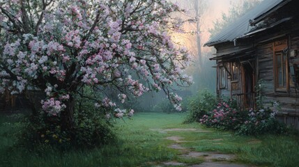 The blooming garden at the old house