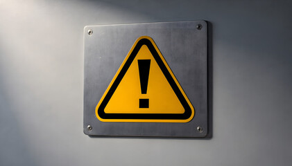 Exclamation Hazard: Cautionary Sign on Metal Surface for Industrial Safety and Workplace Awareness - Isolated Symbol Warns of Potential Danger and Risk