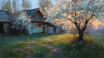 The blooming garden at the old house