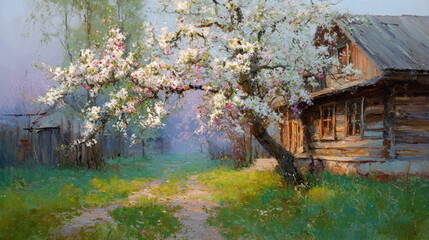 The blooming garden at the old house