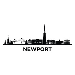 Newport city skyline silhouette with prominent buildings and bridge