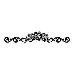 Elegant black floral arrangement of roses with swirling decorative elements