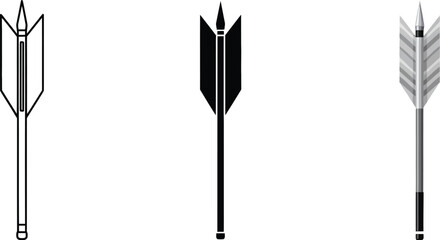 Collection of three arrow icons representing different styles like outline solid black and textured perfect for web design and navigation elements