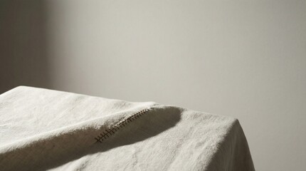 Ultra-Realistic Stitched Repair Seam on Neutral Cloth, Premium Editorial Minimal Copy Space