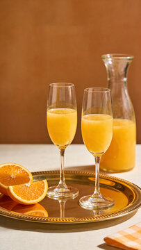 Mimosas for Easter Brunch (Minimal Bar Setup, Copy Space)