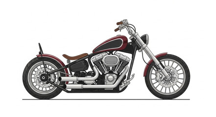 Custom Chopper Motorcycle Side View Isolated White Background. © sedot