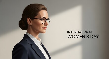 Professional woman with glasses looking confident on international women's day