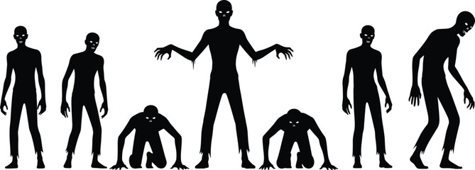 Silhouette of Scary Zombie Group Standing and Crawling Isolated on White Background for Halloween Horror Undead and Apocalypse Concept Design © Azufa