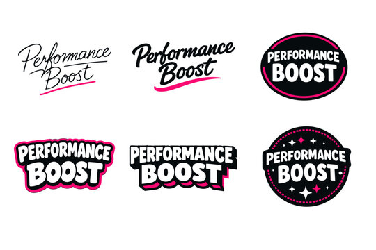 Performance boost logos collection: typography and design variations