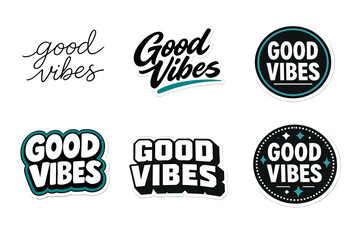 Naklejka premium Collection of good vibes typography designs in various styles