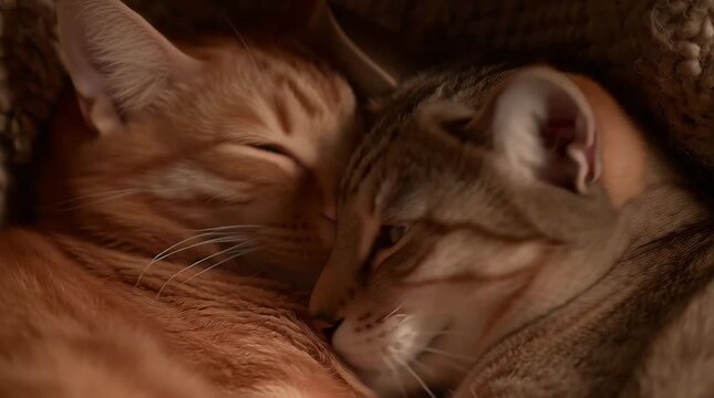 Pair of Cats Snuggling Affection Friendship Heartwarming