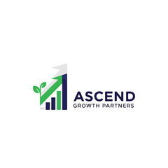 A business logo featuring a rising arrow combined with graphs and leaves
