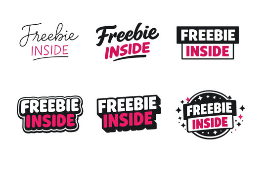 Various freebie inside text designs in black and pink on white background