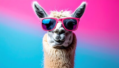 Fototapeta premium Cool Llama Wearing Sunglasses Against a Vibrant Background.