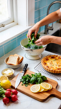 Meal Kit Prep for Easter Brunch (Washing Greens, Chopping Herbs)