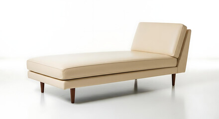 Modern beige chaise lounge with wooden legs on white background minimalist design comfortable
