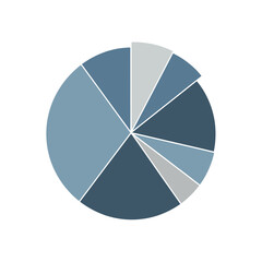 Obraz premium Pie chart illustration with various sized slices in shades of blue.