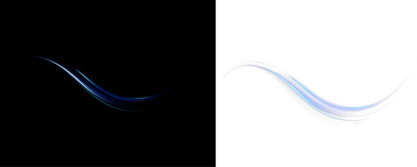 Glowing spiral waves visualize data circulation in abstract form. Bright blue curves rotate dynamically. Futuristic transparent PNG element for presentations.