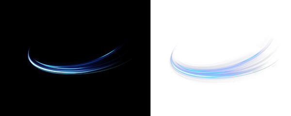 Soft neon wave lines bend smoothly creating airflow illusion. Blue transparent shapes vary in zigzag forms. Abstract PNG asset suits digital projects. © Vitalii