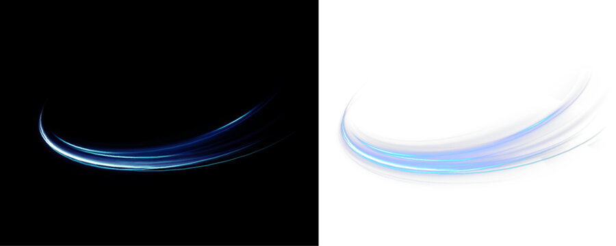 Curvilinear blue motion paths generate flowing sound inspired patterns. Gentle glow enhances depth perception. Transparent PNG illustration supports modern visuals.