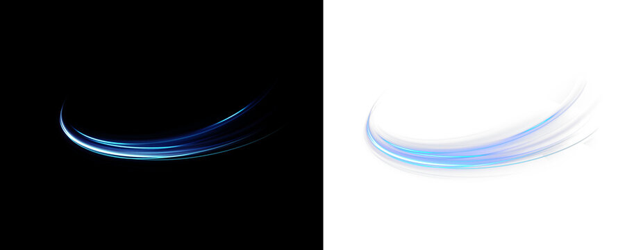 Soft neon wave lines bend smoothly creating airflow illusion. Blue transparent shapes vary in zigzag forms. Abstract PNG asset suits digital projects.