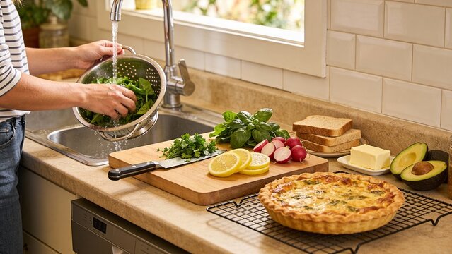 Meal Kit Prep for Easter Brunch (Washing Greens, Chopping Herbs)