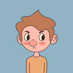 cute hand drawn cartoon character angry little boy concept vector illustration isolated on blue background