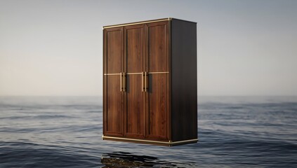 Wooden Wardrobe Floating on Calm Ocean