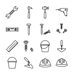 Obraz premium Minimal line repair and construction tool icon pack