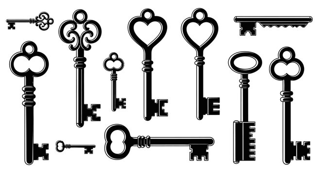 A collection of antique and ornate keys, showcasing intricate designs and historical craftsmanship.