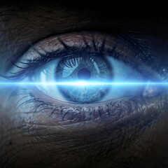 Human Eye with Futuristic Blue Light Scan